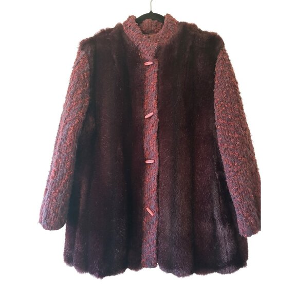 Vintage Dubrowsky & Joseph Faux Fur Coat With Knitted Sleeves - Picture 1 of 13
